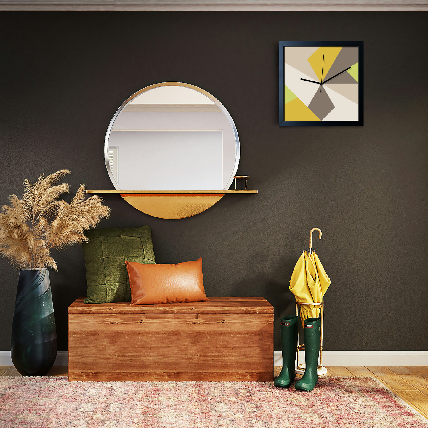 Design-Wanduhr Pattern Clock – Motiv teatime – Vollholzrahmen – lautloses Uhrwerk