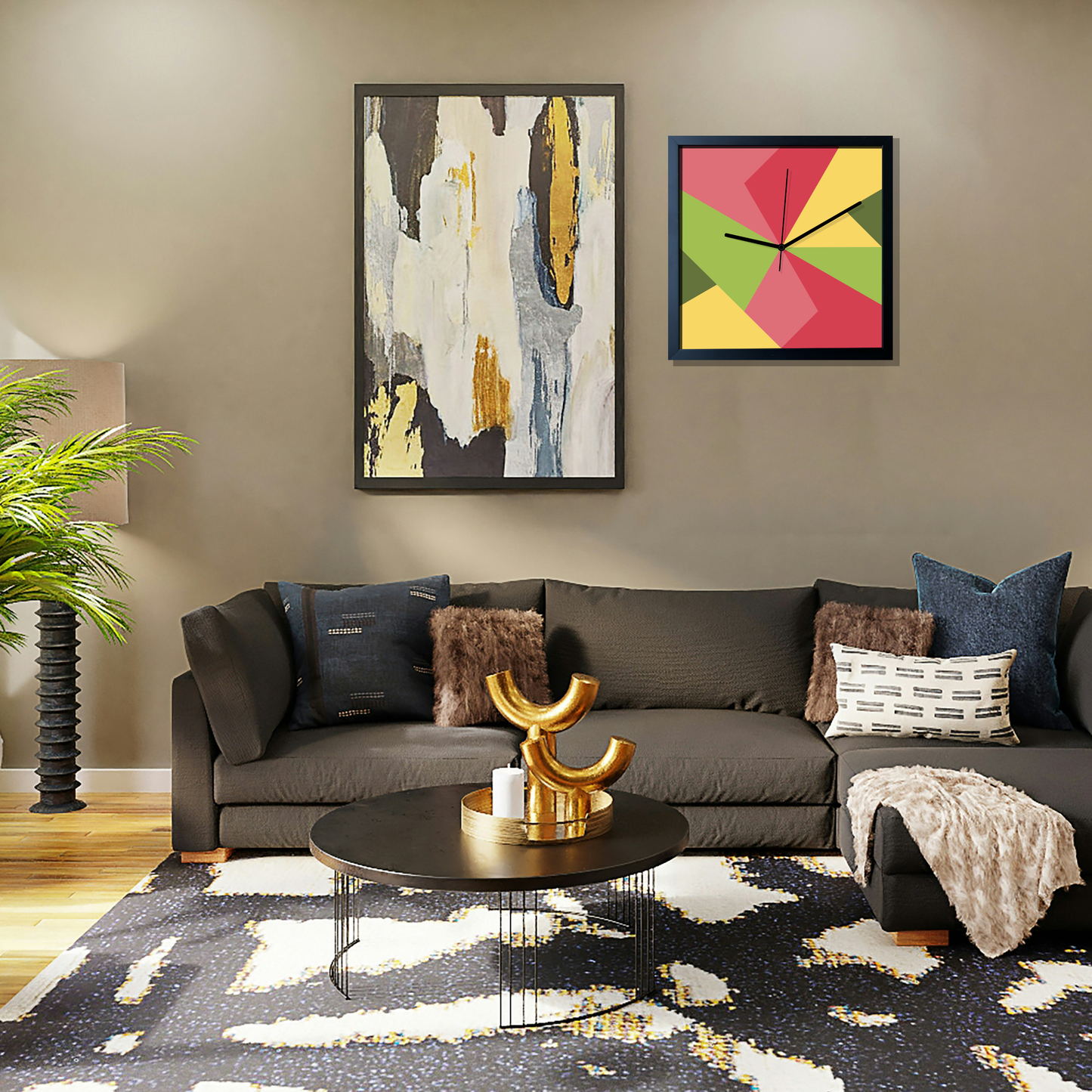 Design-Wanduhr Pattern Clock – Motiv tropical – Vollholzrahmen – lautloses Uhrwerk